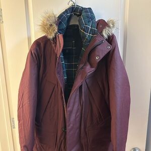 Banana Republic Maroon Puffer Jacket with Fur Hood